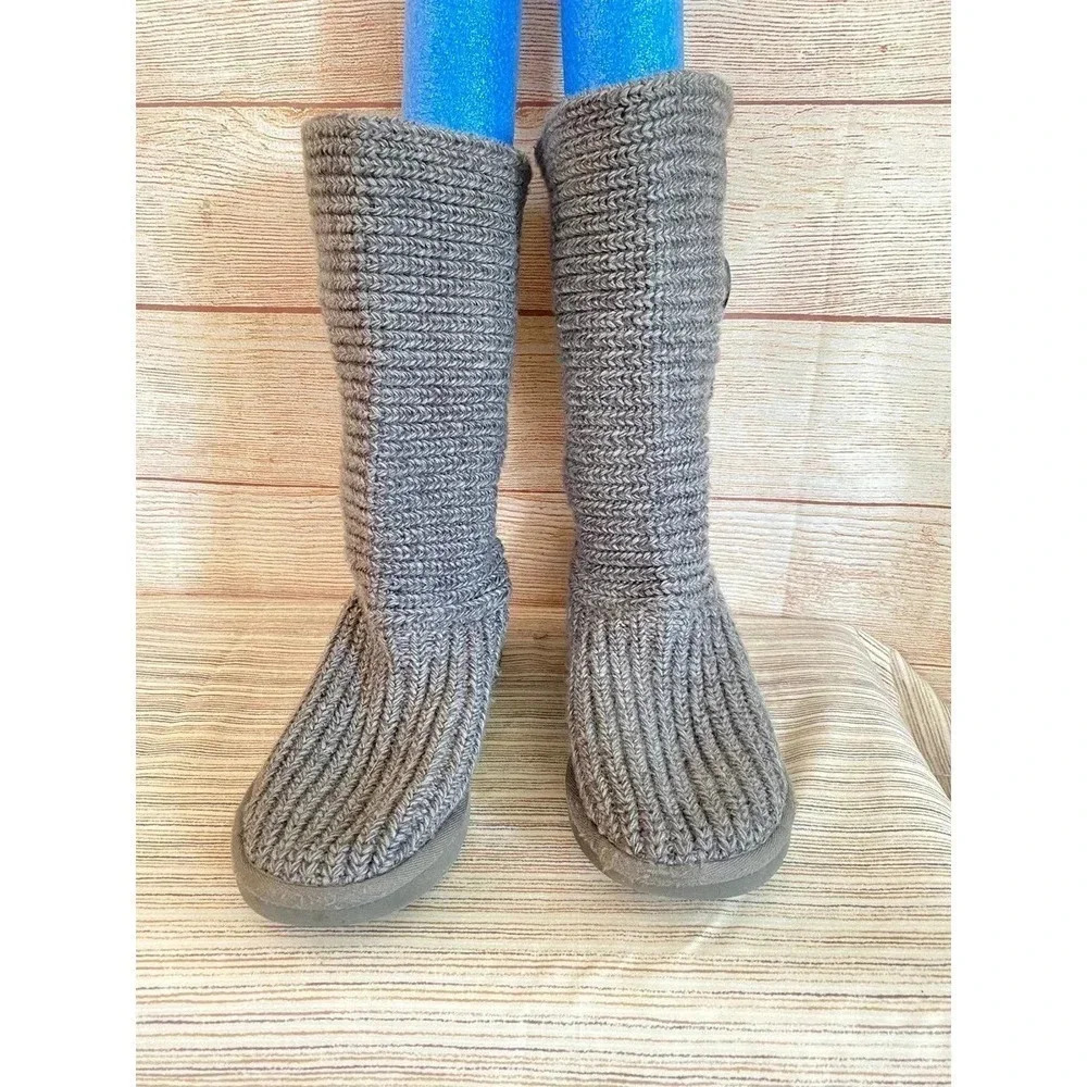 UGG Australia Girl's US 4 Gray Warm Twisted Cable Over The Knee Boots Pre-owned - Picture 2 of 10